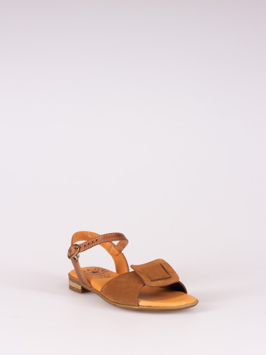 Suede and Leather Flat Sandal