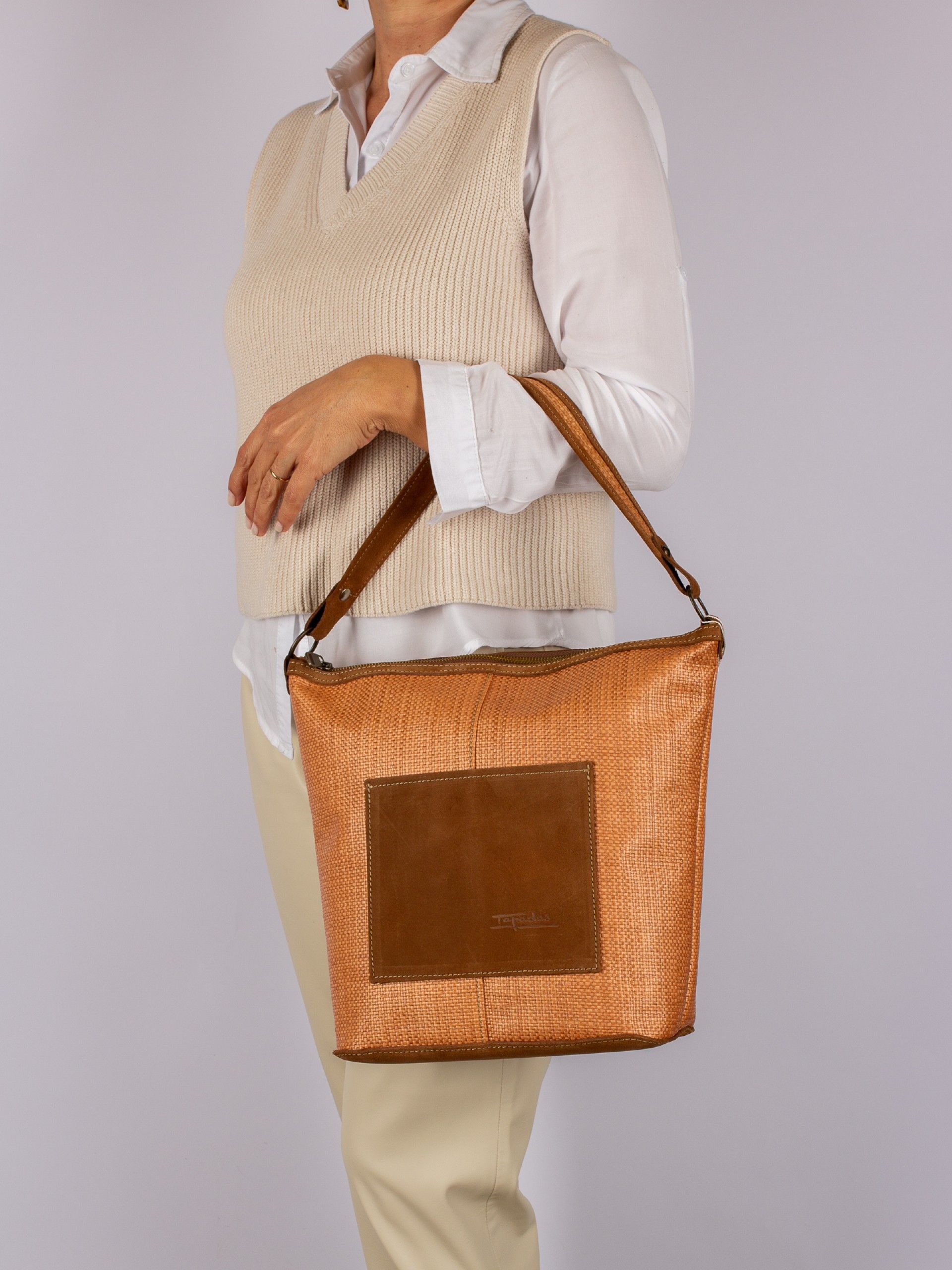 Suede and Raffia Shoulder Bag