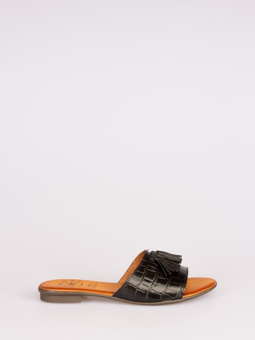 Croco Leather Slipper with Tassel