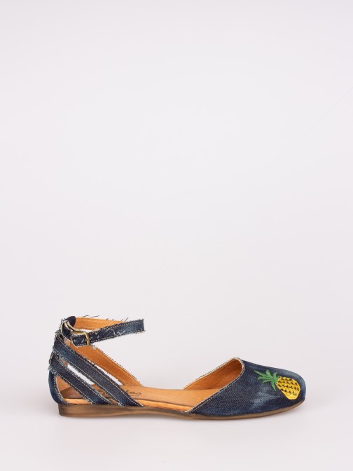 Embroided Jeans Flat Sandals