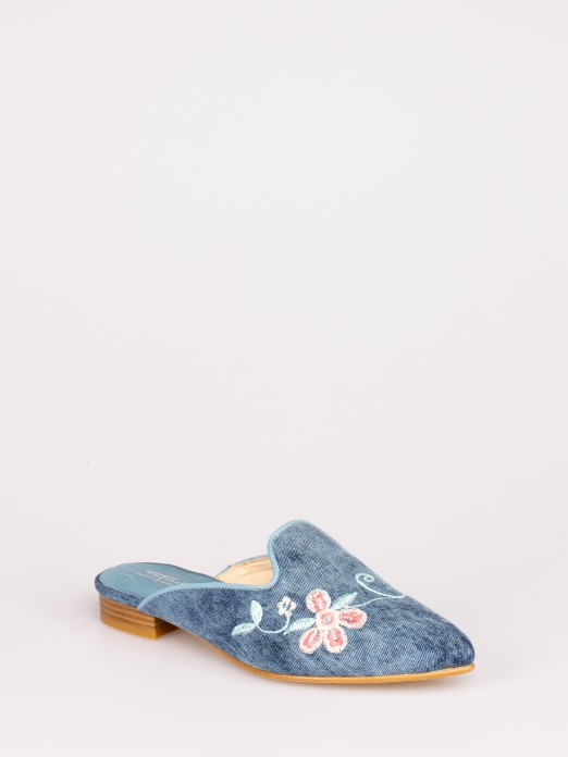 Embroidered Jeans Mule