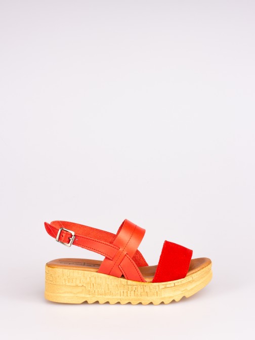 Suede and Leather Wedge Sandals