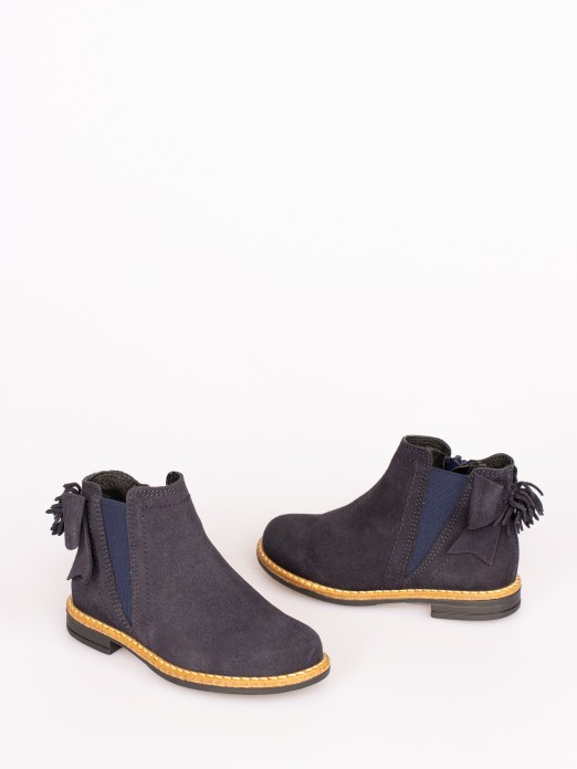 Suede Boots with Bow and Pompom