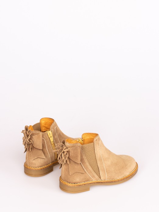 Suede Boots with Bow and Pompom