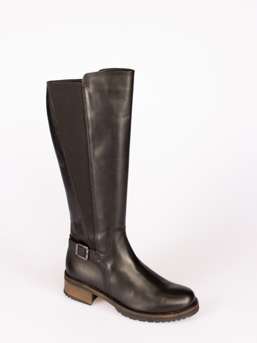 Riding Boots with Elastic and Buckle