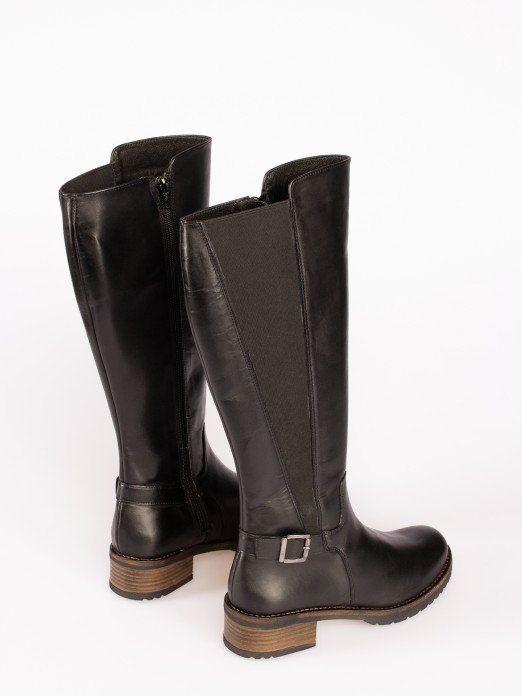 Riding Boots with Elastic and Buckle