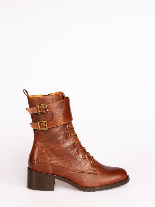 Leather Mid-calf Boots with Buckles