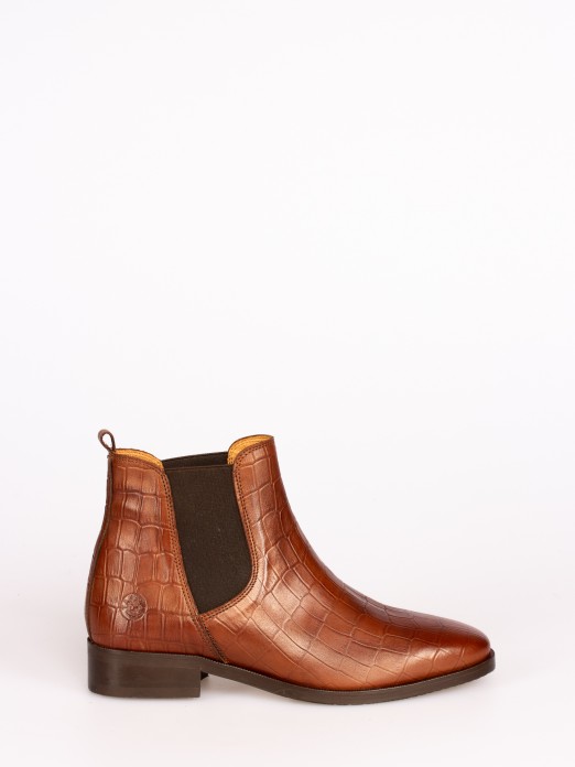 Croco Leather Ankle Boots