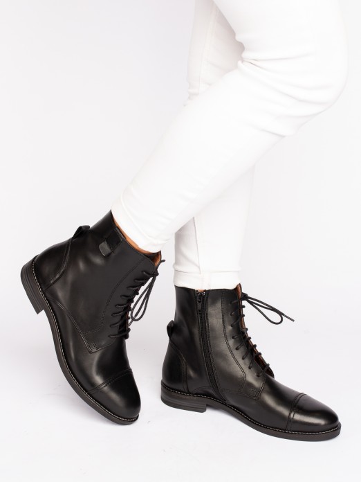 Leather Lace-up Ankle Boots