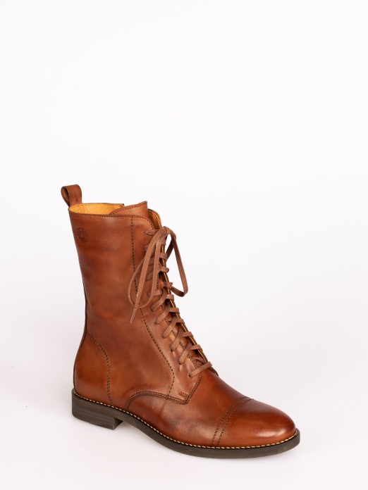 Leather Mid-calf Flat Boots