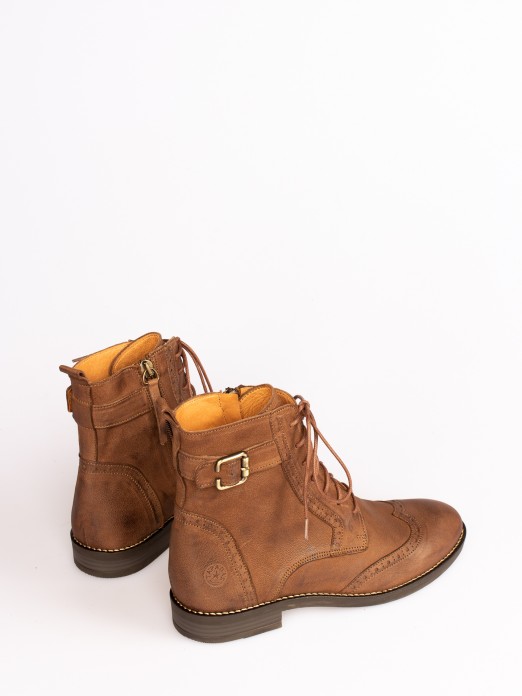 Soft Leather  Lace-up up Ankle Boots with Buckle