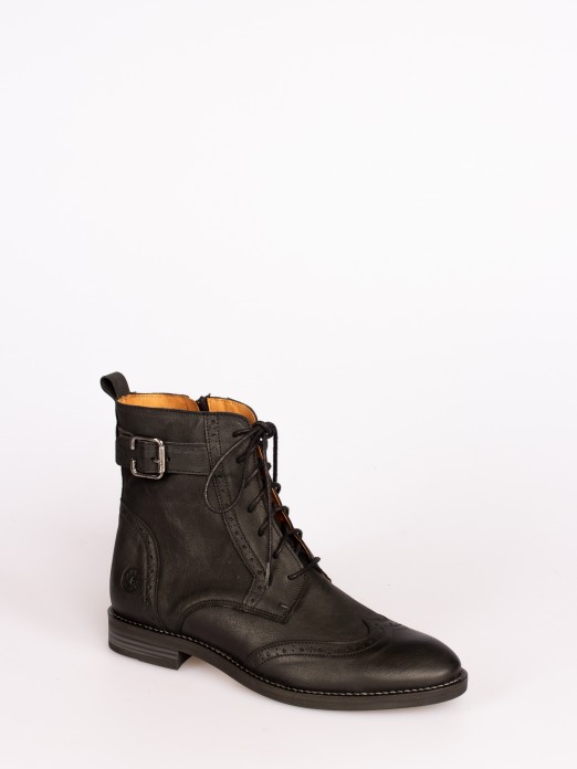Soft Leather  Lace-up up Ankle Boots with Buckle