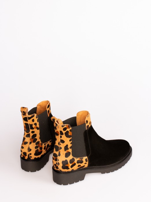 Animal-Print Suede Ankle Boots with Elastic