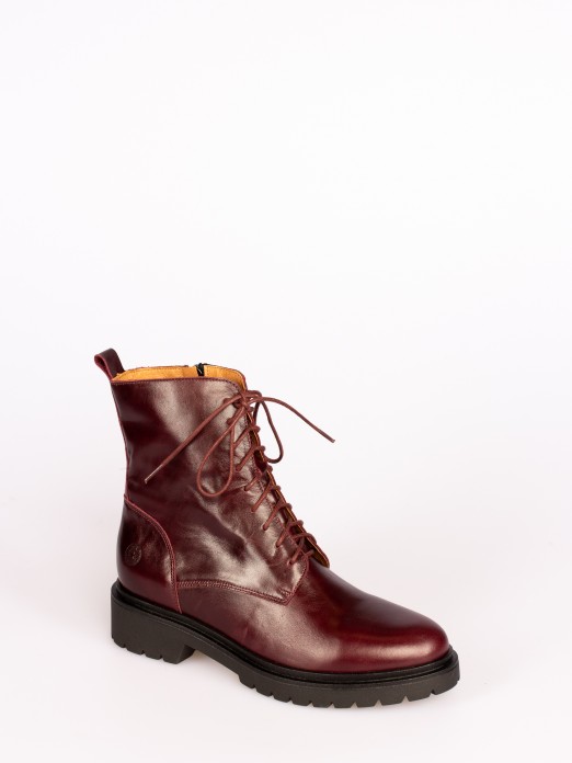 Polished Leather Lace-up Ankle Boots