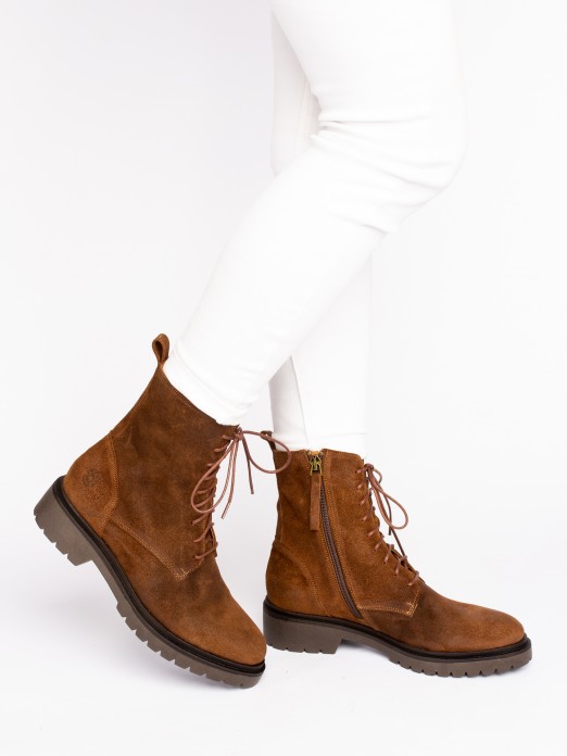 Suede Lace-up Ankle Boots