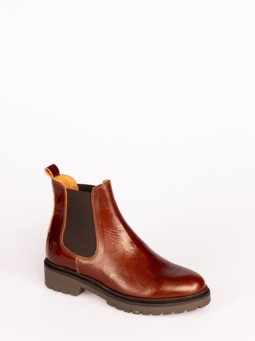 Polished Leather Ankle Boots with Elastic