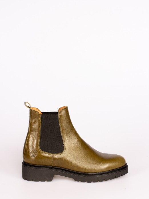 Polished Leather Ankle Boots with Elastic