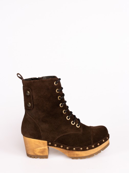 Lace-up Wood Heel Boots