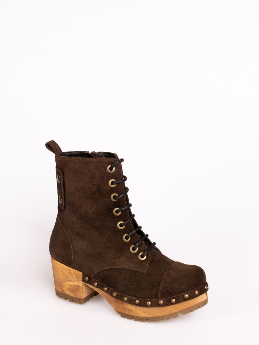 Lace-up Wood Heel Boots