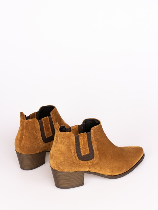 Suede High-heel Ankle Boot with Side Elastics
