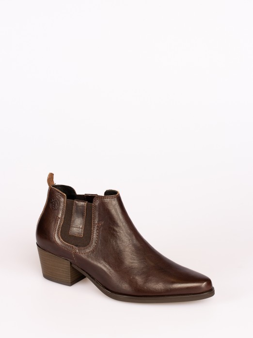 Rustic Leather  High-heel Ankle Boot with Side El