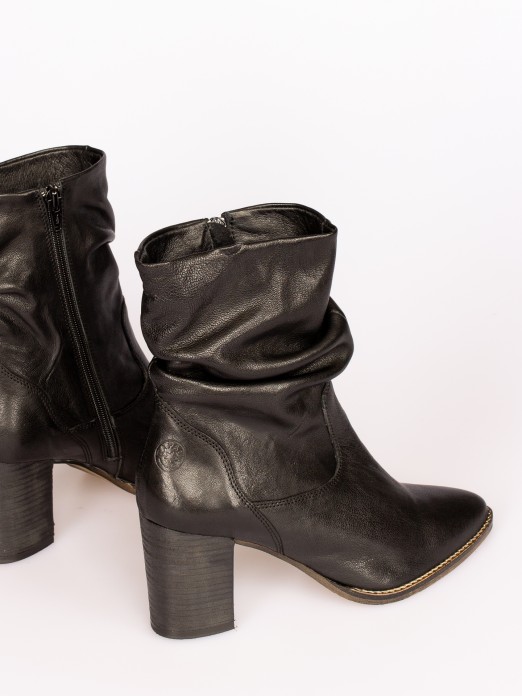 Wrinkled Leather High-heel Boots