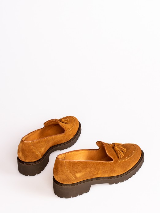 Suede Track Sole Tassel-Embellished Loafers