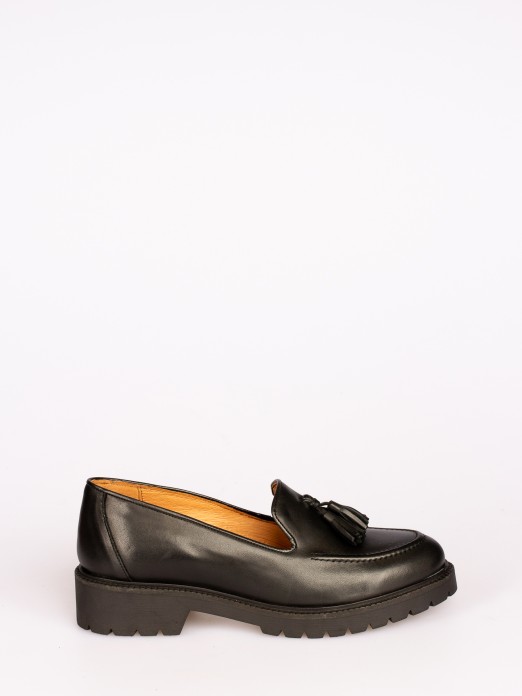 Leather Track Sole Tassel-Embellished Loafers