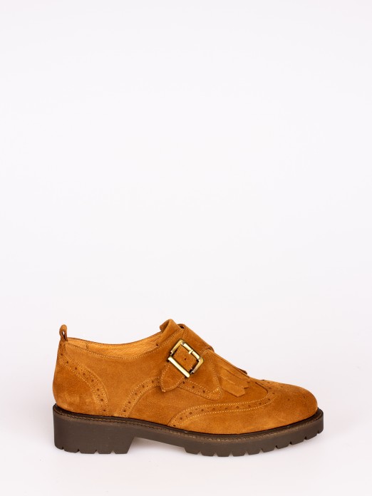Track Sole Suede Shoes with Buckle