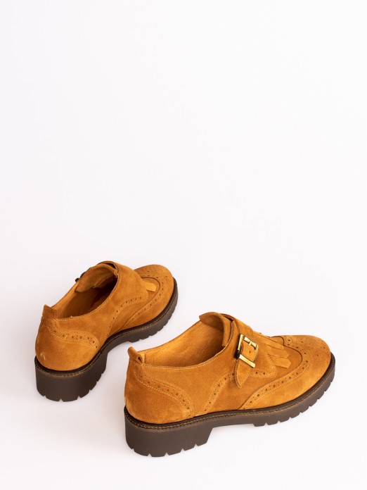 Track Sole Suede Shoes with Buckle