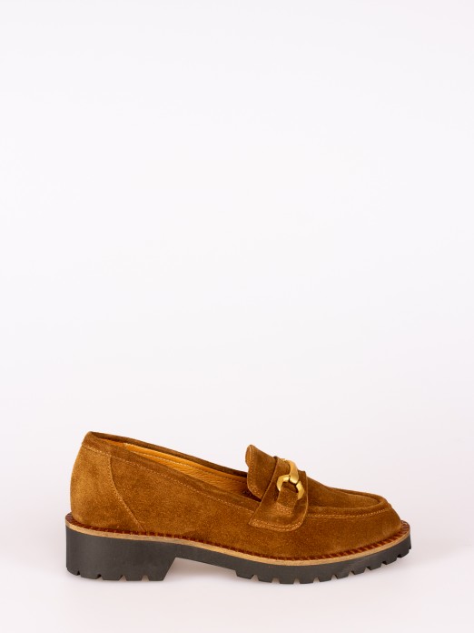 Suede Loafers with Chain Detail