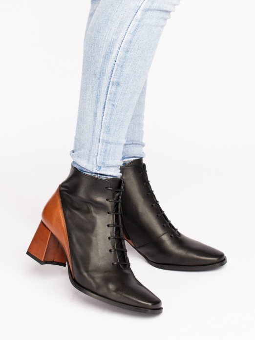 Leather Bicolor Ankle Boots