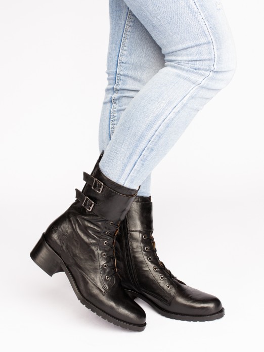 Leather Mid-calf Boots with Buckles