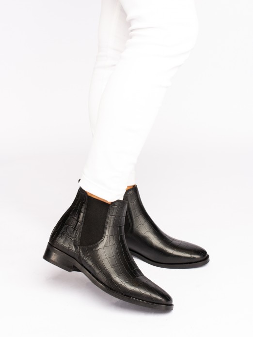 Croco Leather Ankle Boots