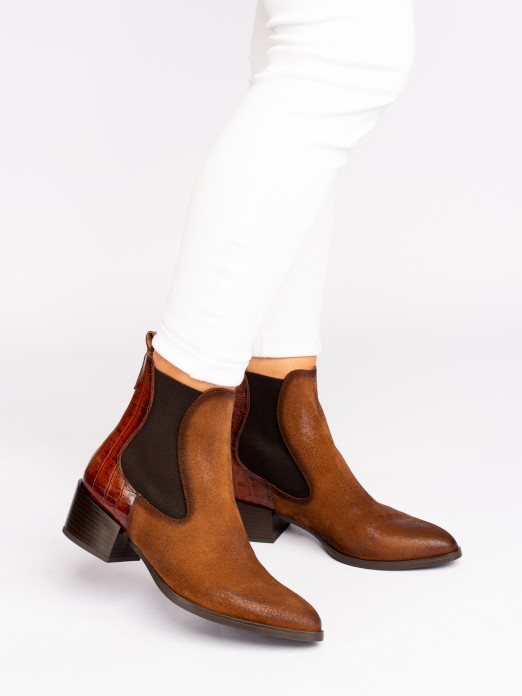 Suede Almond Toe Ankle Boots