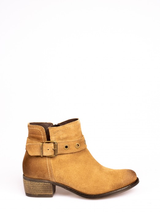 Suede Ankle Boots with Buckle