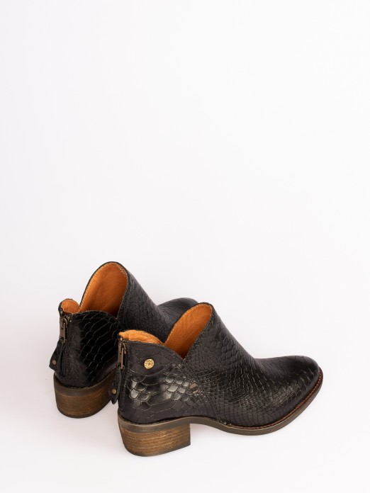 Snake-print Leather Ankle Boots