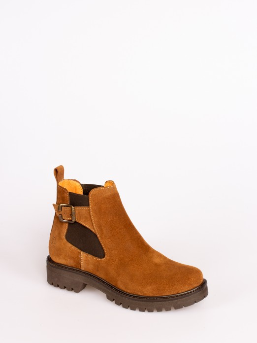 Suede Ankle Boots with Elastic and Buckle