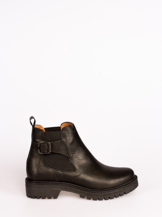 Leather Ankle Boots with Elastic and Buckle