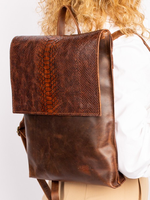 Engraved Anaconda Leather Backpack