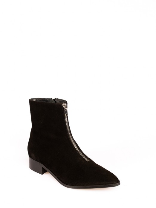 Suede Ankle Boots with Front Zipper