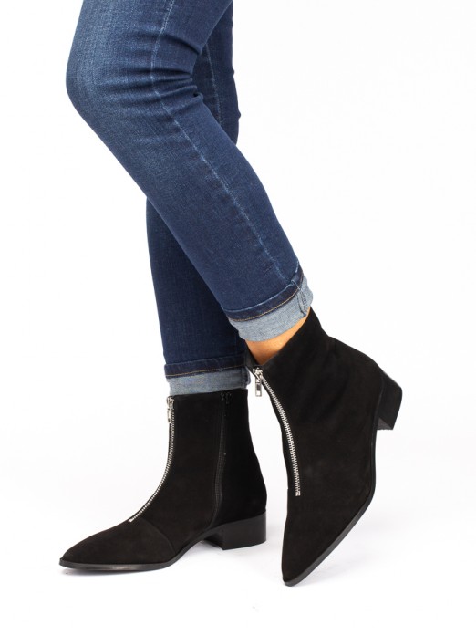 Suede Ankle Boots with Front Zipper