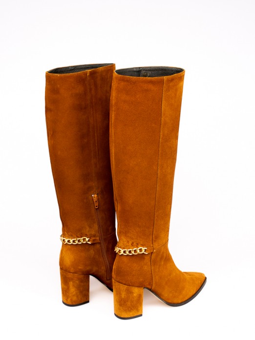 Suede Knee-high Boots with Chain