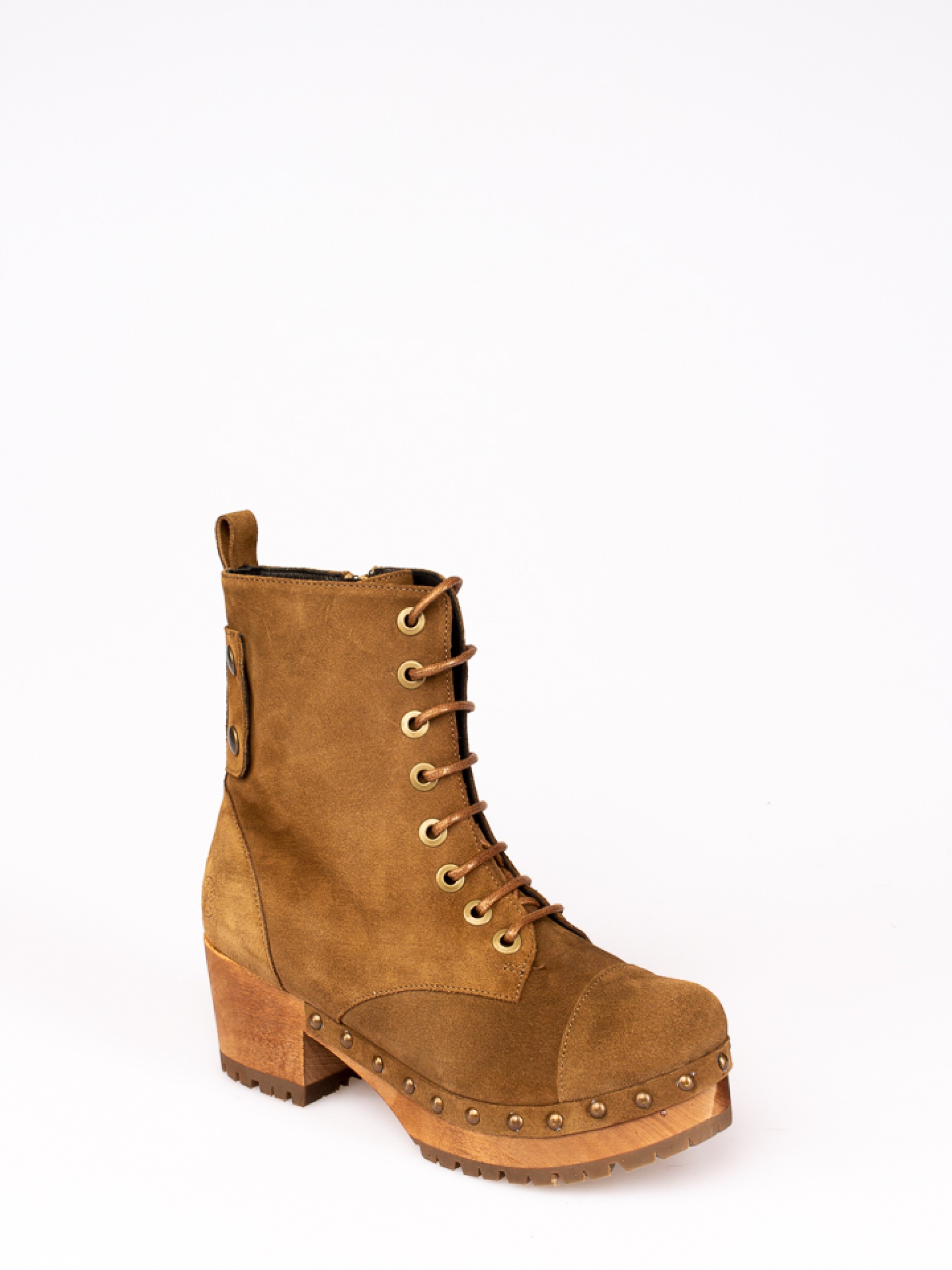Lace-up Wood Heel Boots