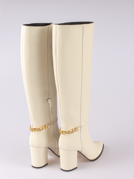 Leather Knee-high Boots with Chain