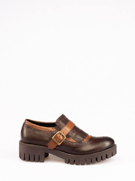 Track Sole Bicolor Leather Shoes with Buckle