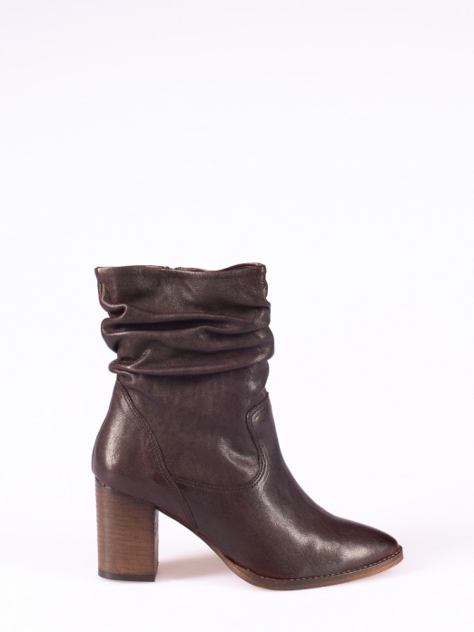 Wrinkled Leather High-heel Boots