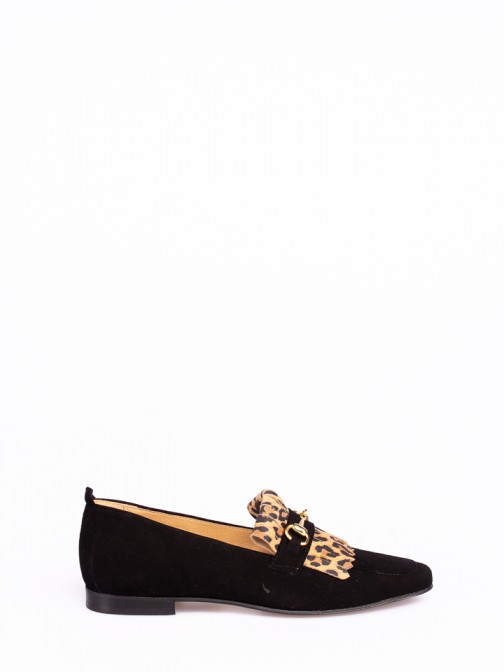 Suede Loafers with Animal-Print Fringes