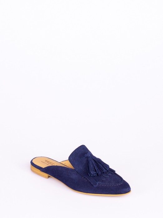 Suede Tassel-Embellished Mules