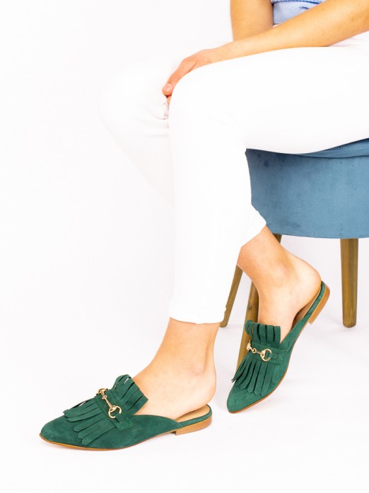 Suede Mules with Fringes